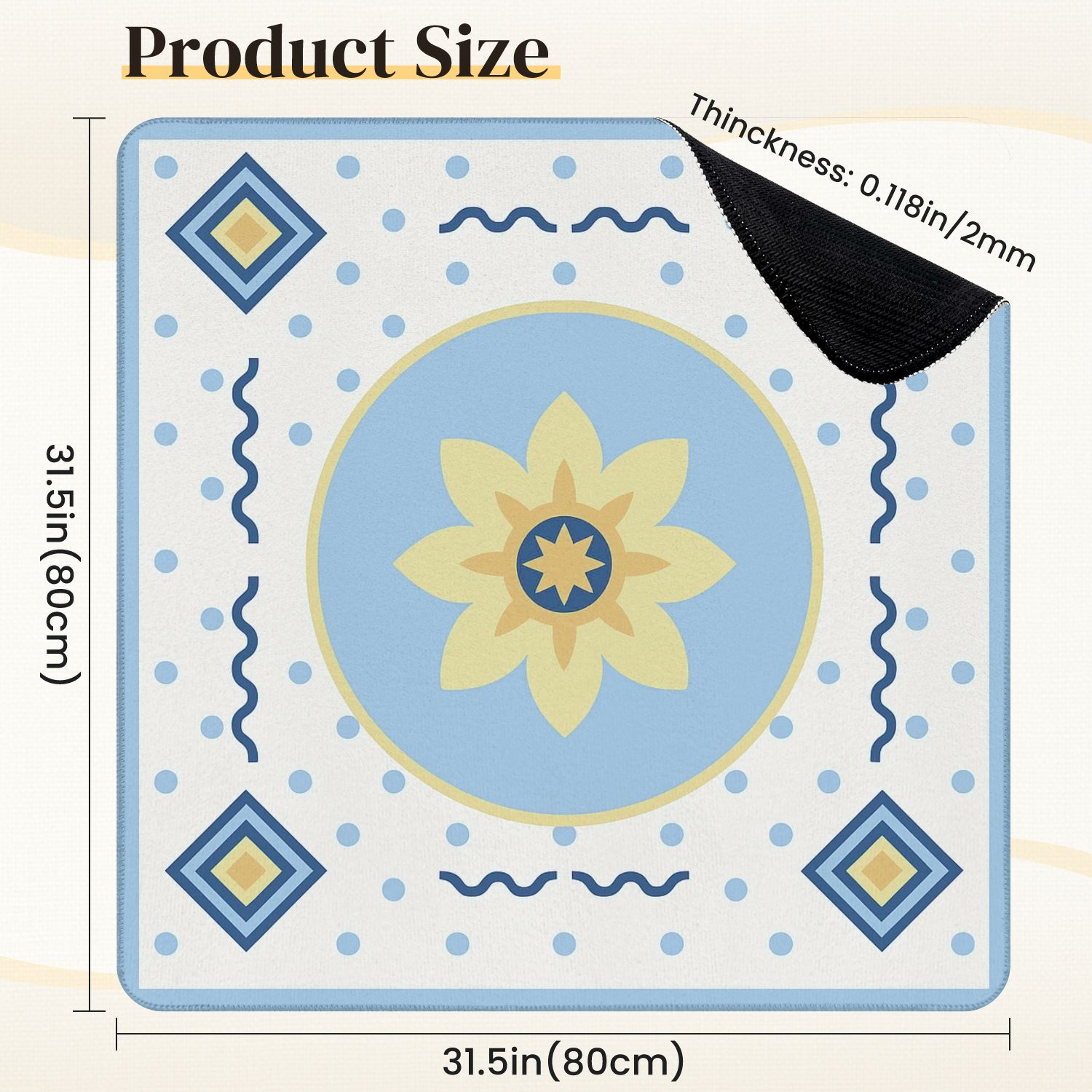 Mahjong Mat 31.5" x 31.5" Abstract Floral Soft Blue Yellow Anti-Slip and Noise Reduction Symmetry Design Mahjong Tiles Table Cover for Dominoes Poker Card Board and Tile Games