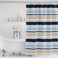 thumbnail image 2 of Navy Blue Khaki Striped Shower Curtain Set - 72" x 78" Washable Bathtub Curtain with 12 Hooks, Farmhouse Stripes Modern Abstract Art Waterproof Fabric Stall Shower Curtains for Bathroom/Bathtub, 2 of 6