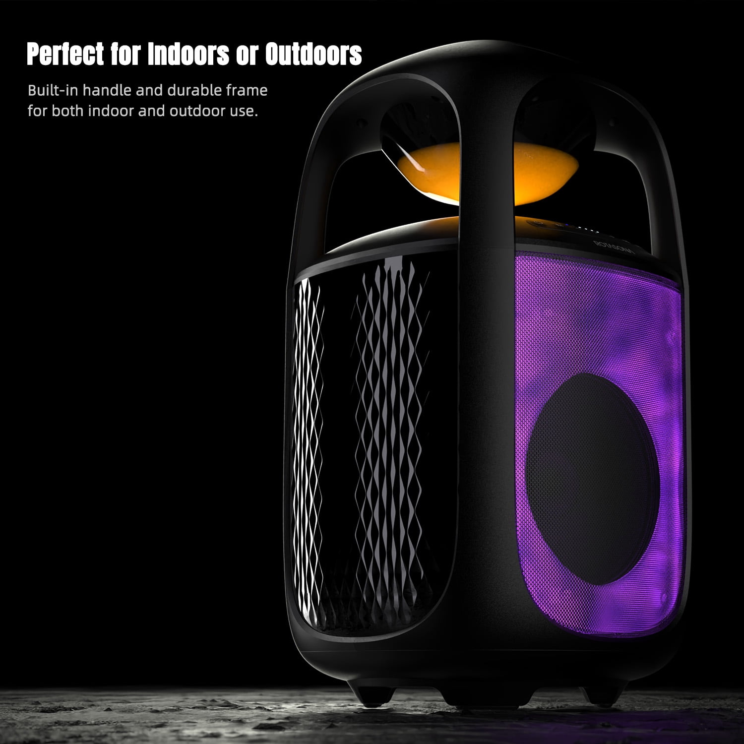 Rotasona Max Portable Bluetooth Party Speaker with RGB Lights, 360 Sound, Deep Bass, Outdoor EQ, USB Playback, IPX4, Black