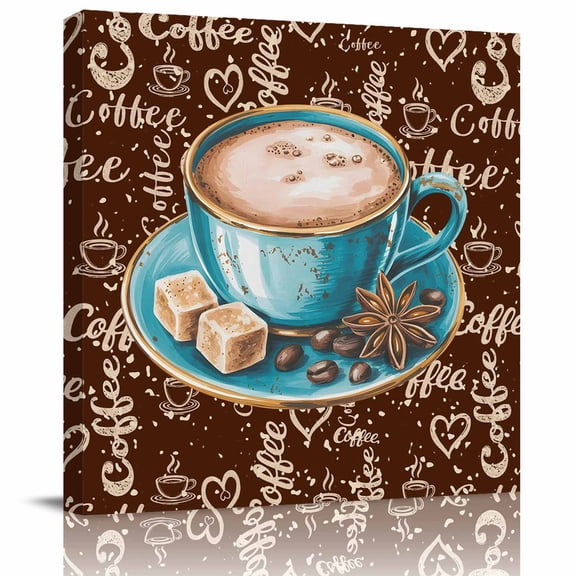Framed Canvas Wall Art for Living Room Coffee Cup Beans Wall Decor, Sugar Farmhouse Style Vintage Aesthetic Paintings for Bedroom Office Kitchen, Ready to Hang Artwork Wall Pictures 8x8 Inch