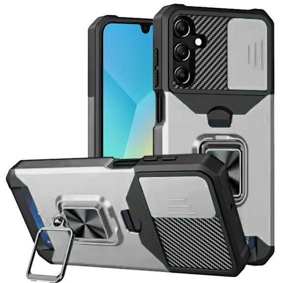 For Samsung Galaxy A16 5G Wallet Case with Ring Stand & Slide Camera Cover Credit Card Holder, Military Grade Hard Shockproof Cover, XPM Phone Case [Silver]