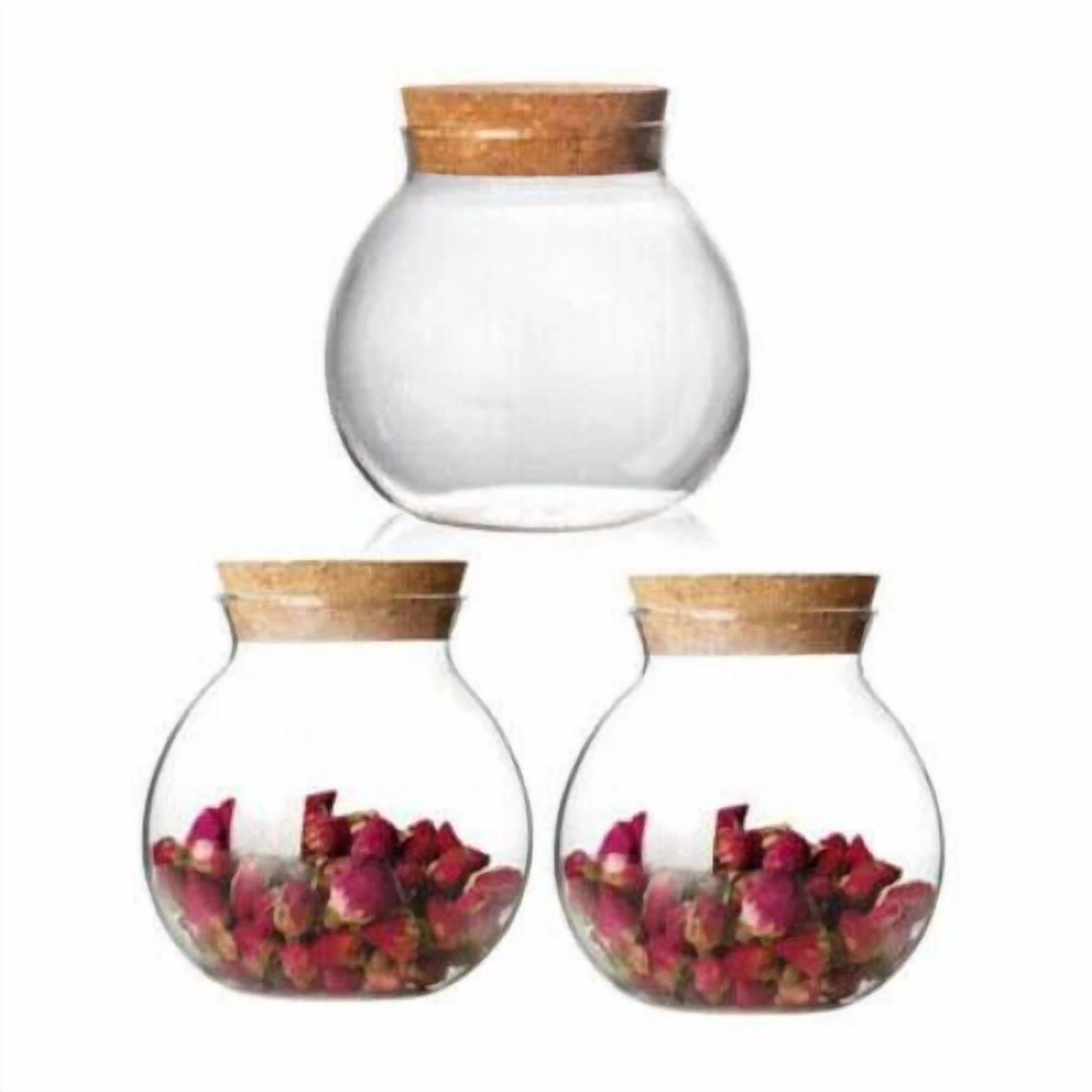 Set Of 3 Glass Storage Jars With Cork Lids - 500ml, 700ml, 1000ml, Airtight Food Containers For Kitchen Pantry