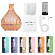 KAMIDA 500ml oil Diffuser with 6*10ml Essential Oil with Remote,Oil Air Humidifier Vaporizer with 7 Colors Lights for Large Room , Home, Office for Gift, Brown