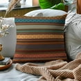 thumbnail image 3 of Brown Blue Teal Pillow Covers 18x18 Inch Set of 2 Bohemian Multicolor Stripes Decorative Throw Pillows Retro Southwest Geometric Boho Mexican Pillow Cases Home Decor for Sofa Couch Outdoor, 3 of 6