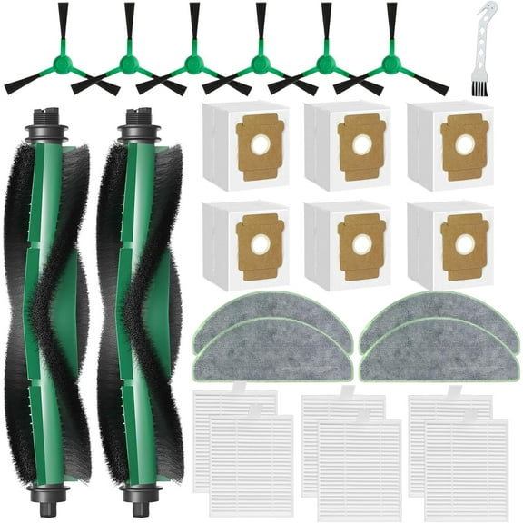 25Pcs Replacement Parts for iRobot Roomba 104 Combo/ 105 Vac/ 105 Combo/ 105 Combo / Vac 2/ (Q0520/Q052) Robot Vacuum, 2 Roller Brush 6 Filter 6 Dust Bag 4 Rags 6 Side Brushes 1 Cleaning Brush