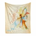 thumbnail image 1 of Dragonfly Soft Flannel Fleece Throw Blanket, Watercolor Moth Branch Print Wings on Abstract Backdrop, Cozy Plush for Indoor and Outdoor Use, 50" x 70", Pale Yellow Orange, by Ambesonne, 1 of 6