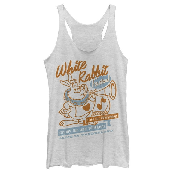Women's Alice in Wonderland White Rabbit Oh My Fur and Whiskers Racerback Tank Top White Heather Large
