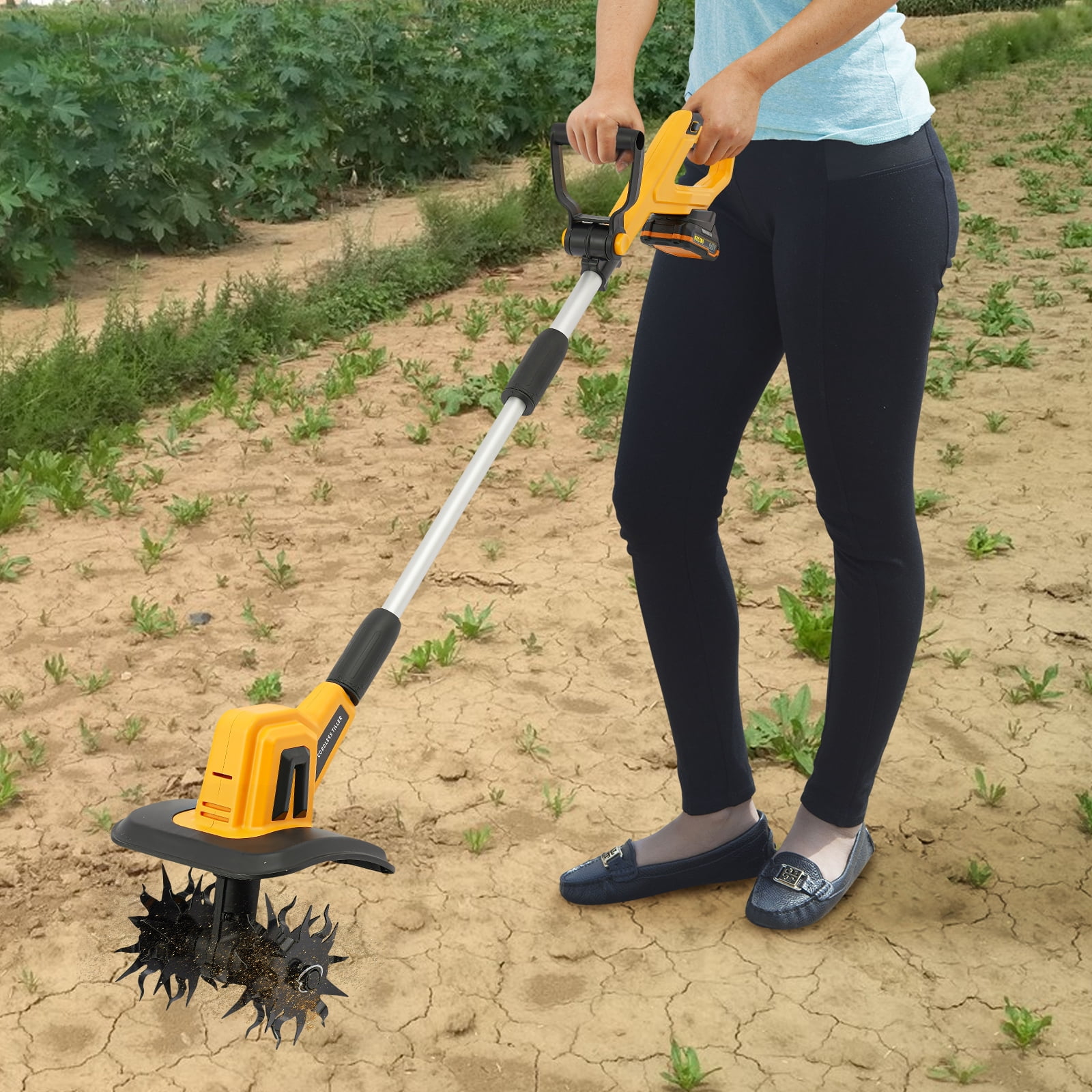 Miumaeov 20V Cordless Tiller Cultivator w/48 Steel Tines, Electric Garden Tiller Battery Powered Garden Cultivator, 8.7" Tilling Width, 6.3" Depth, Garden Micro Tilling Machine