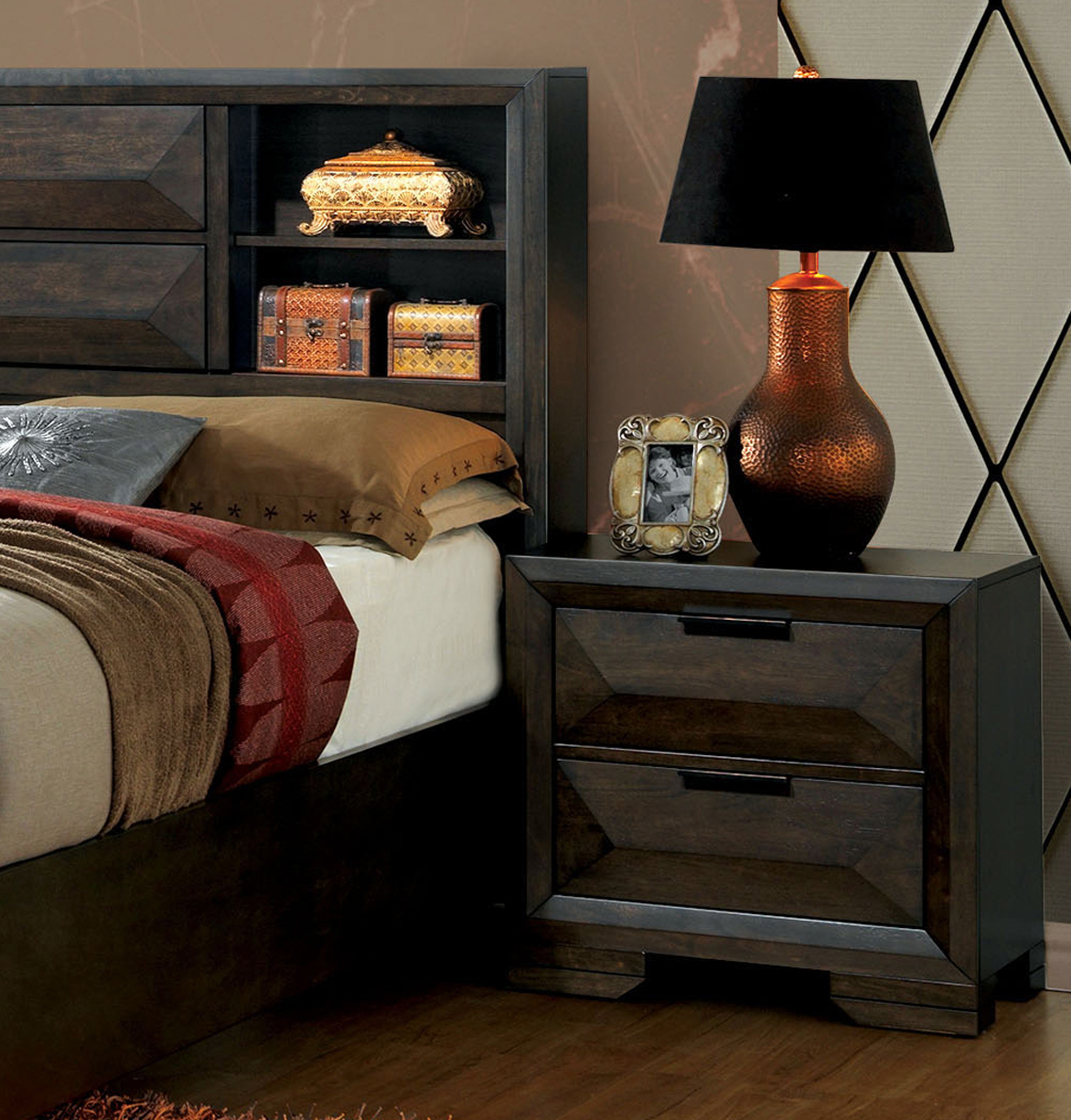 Furniture of America Willis Contemporary Nightstand with 2Drawer, Espresso