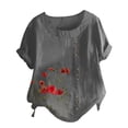 thumbnail image 1 of Mujeres manga corta casual cuello redondo impreso botón suelto túnica camisa blusa tops Pompotops  hkajfhjk470089, 1 of 5