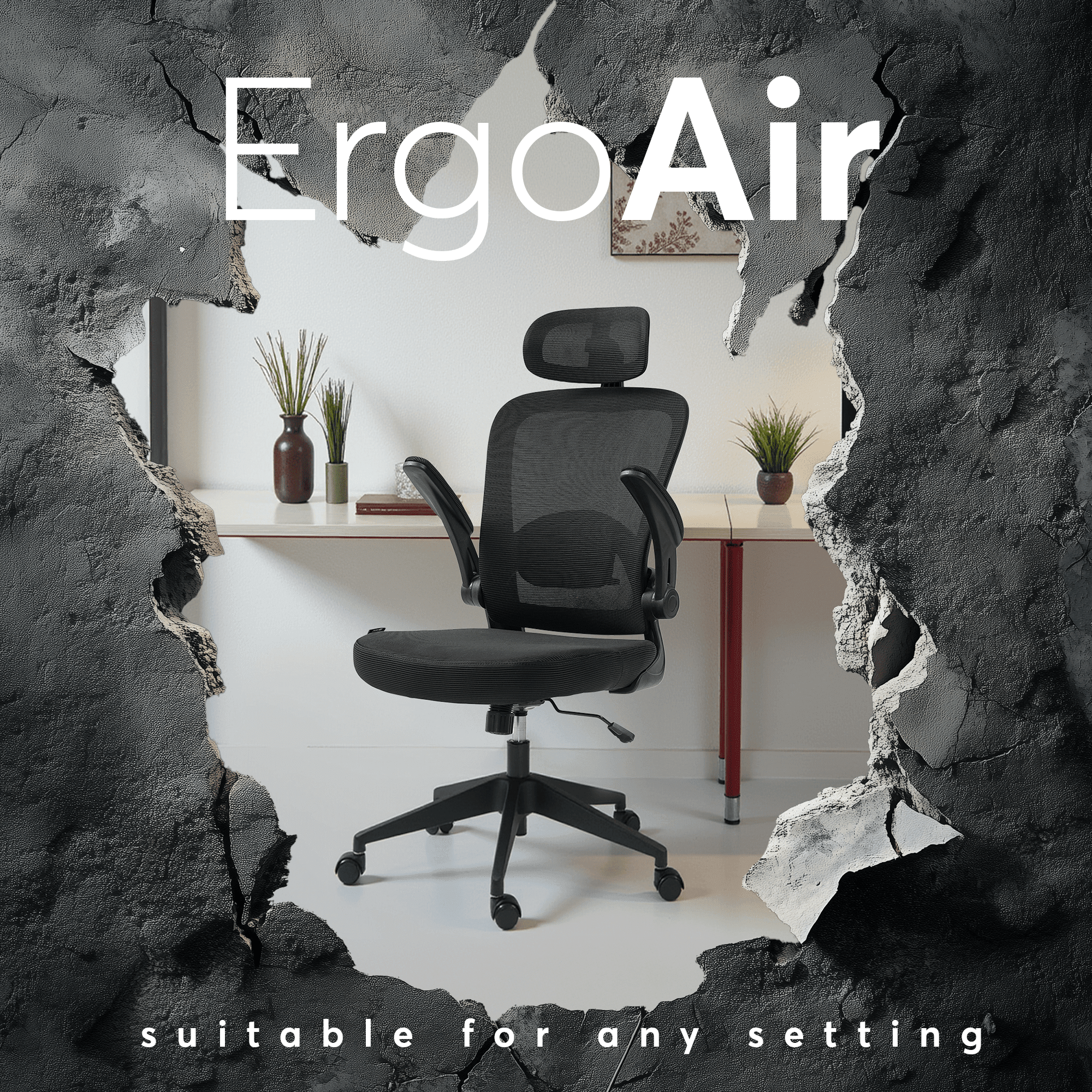 Oline ErgoAir Ergonomic Office Chair – Adjustable Lumbar Support, Flip-Up Armrests, Mesh Computer Desk Chair, Swivel Rolling Executive Gaming Chair for Home & Office (Black)