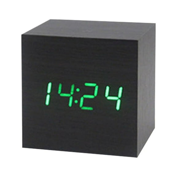 YIEMEEN Wood Cube Voice Control Alarm Clock Bedside Table Square Clock Multipurpose