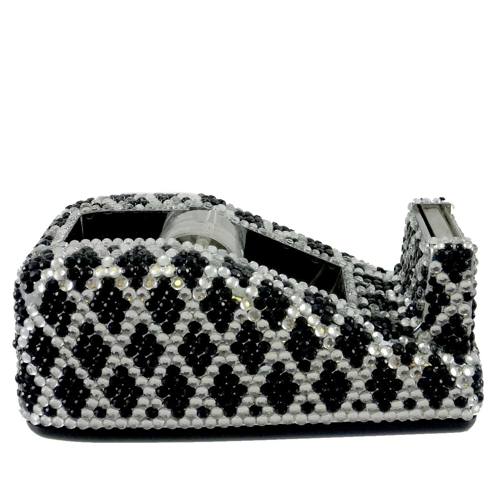 2.00In Black Diamond Tape Dispenser, Mixed Media, Bling Clear Black Crystals 1165