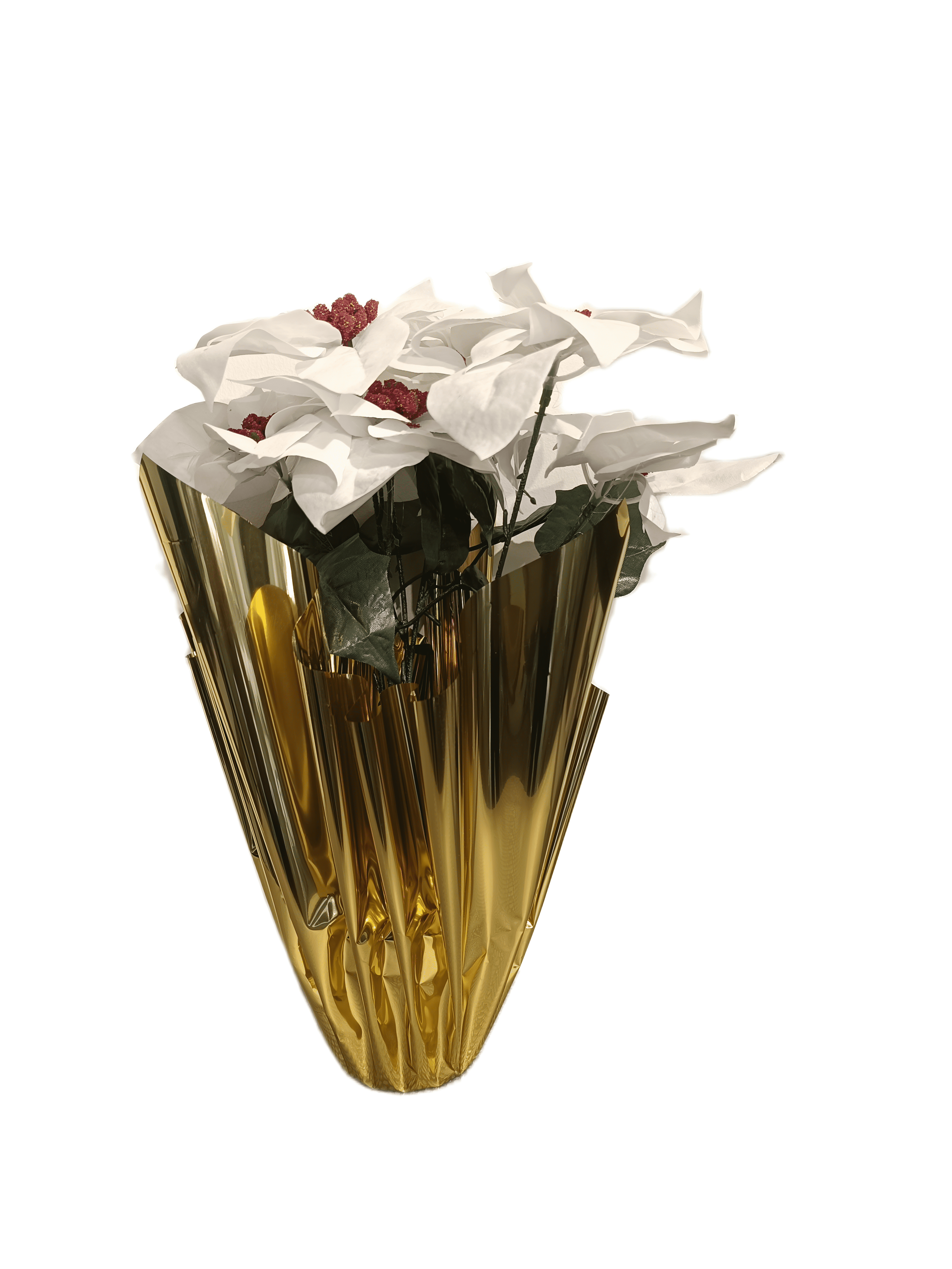 Holiday Time 17" White Velvet Artificial Christmas Poinsettia Plant in Gold Foil Wrapped Pot