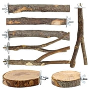 8 PCS Natural Bird Perch Set - Apple Wood Platforms & Hardwood Branches for Parakeets,Cockatiels,Lovebirds - Natural Cage Accessories,Gym Playstand & Chewing Toys for Small Birds