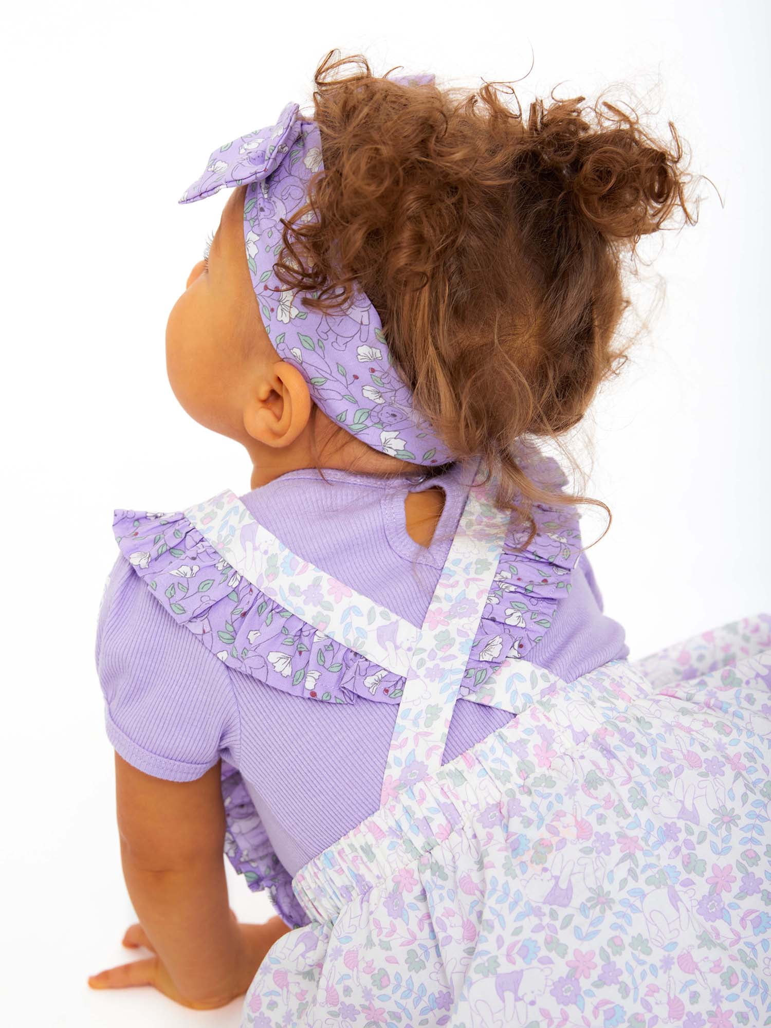 Disney Winnie The Pooh Baby Girls Pinafore Dress, Bodysuit and Headband, 3-Piece Set, Sizes 0-24 Months