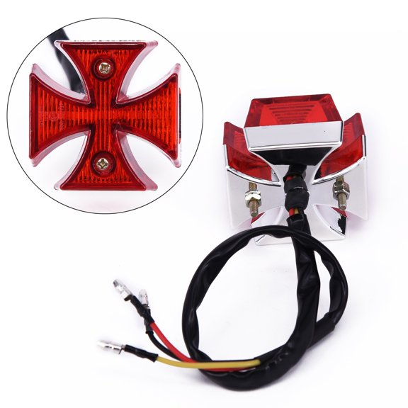 Motorcycle Choppers Dirt Bike Maltese Cross LED Rear License Plate Tail Light