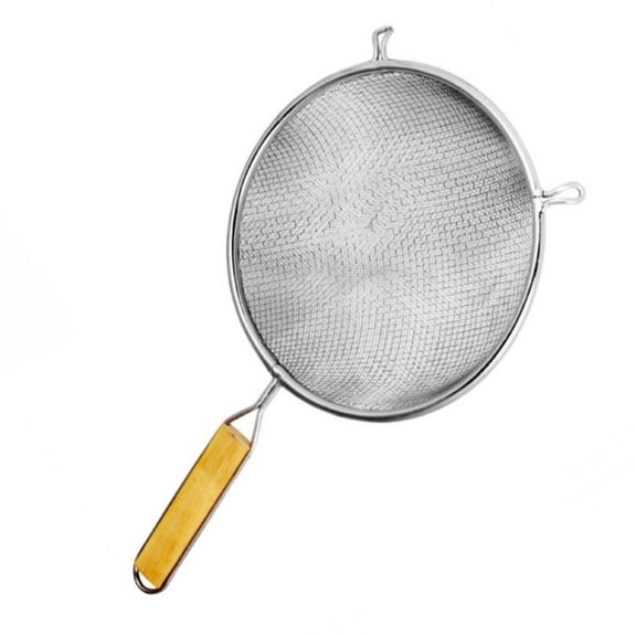 Truecraftware  8" Double Medium Mesh Strainer, Tin with Wooden Handle, 6" Handle Length