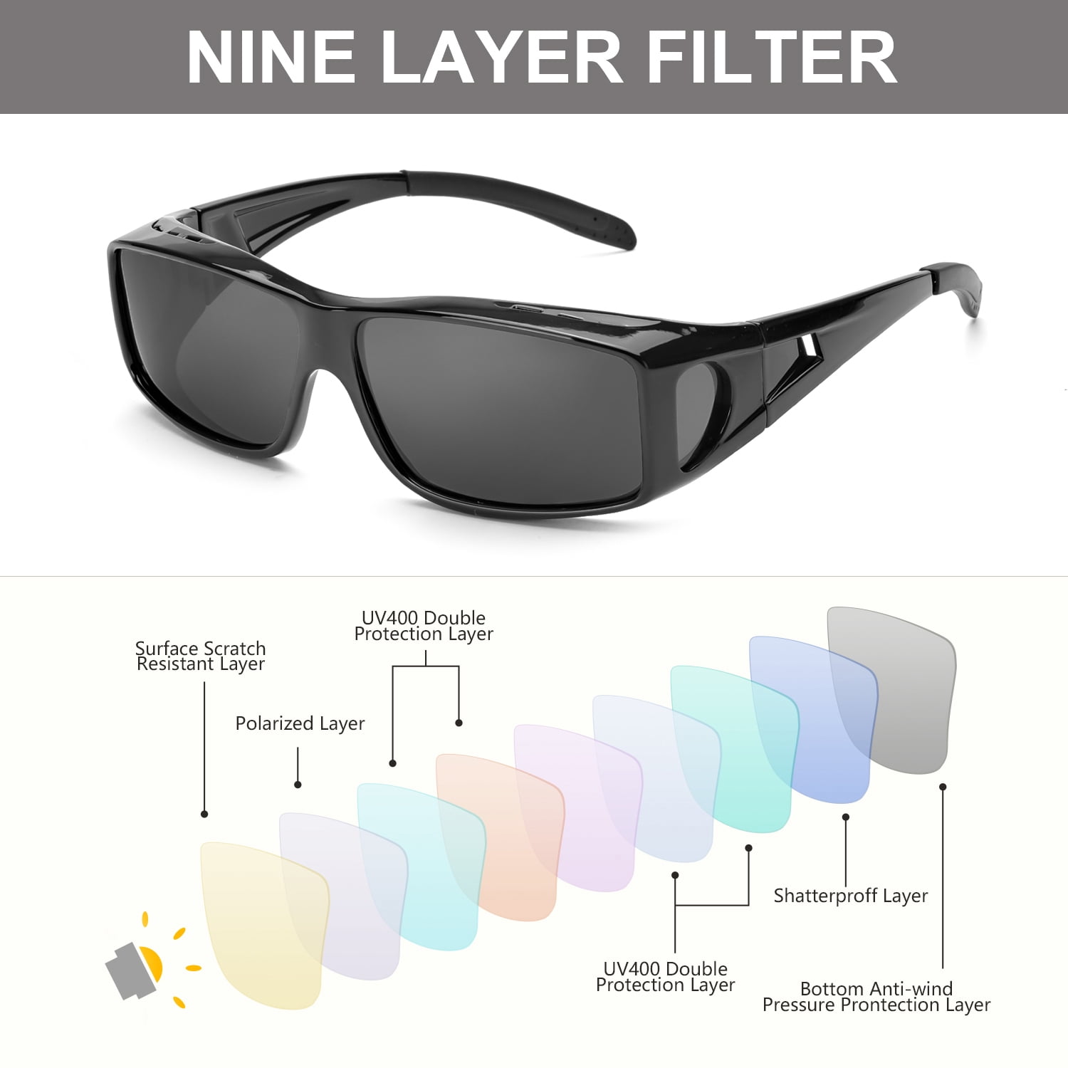 LVIOE Wrap Around Sunglasses, Polarized Lens Wear Over Prescription Glasses,  Fit-over Regular Glasses with 100% UV (White&Red) 