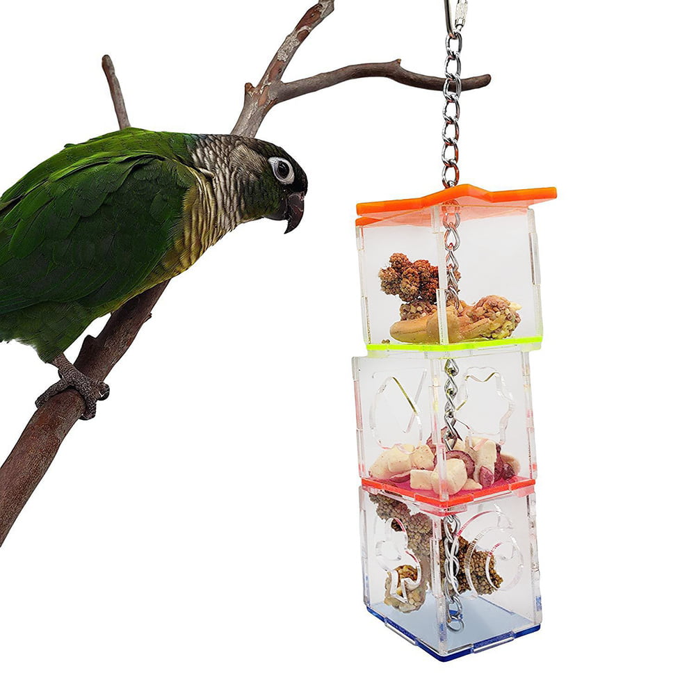 Acrylic Pet Birds Foraging Toys Parrot Feeder Hanging Box Food Container Case 