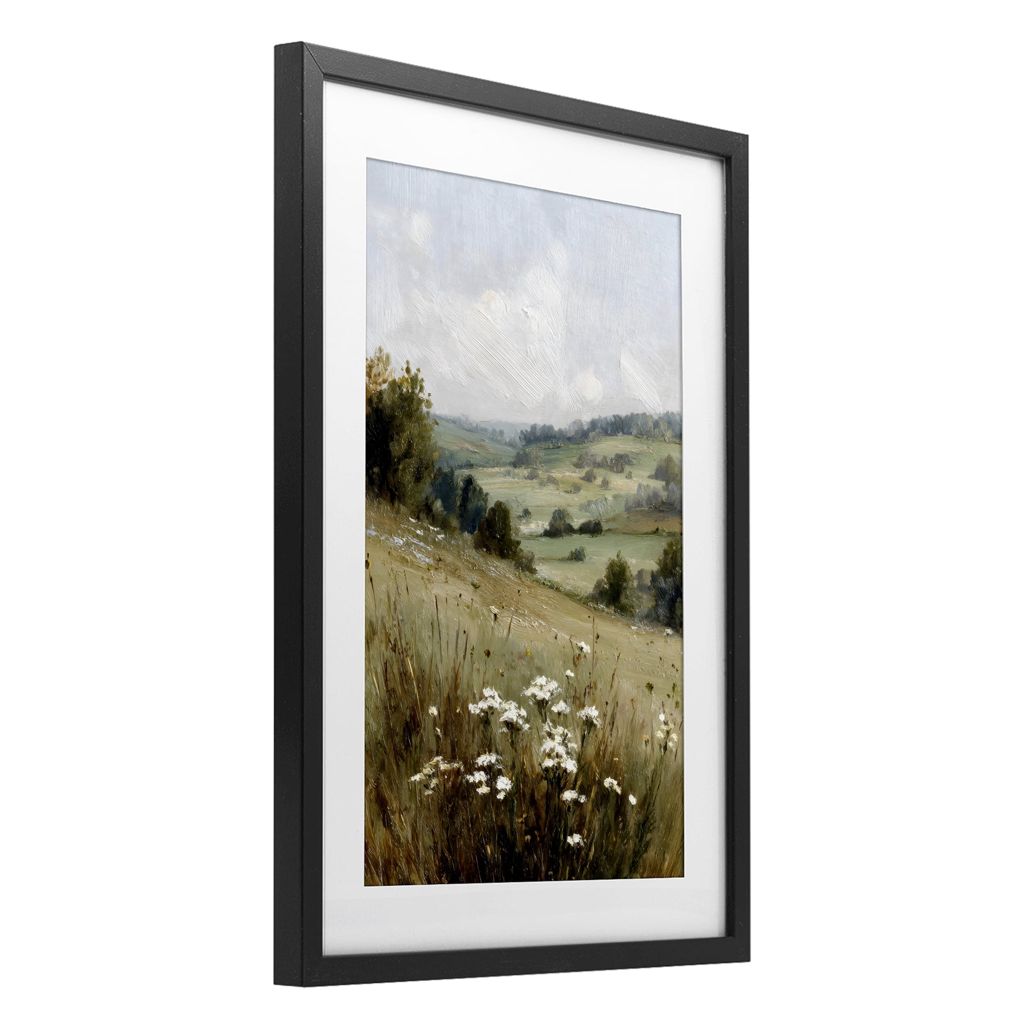 Stupell Industries Hill of White Flowers Black Framed Print Under Glass, design by Petal Prints Design