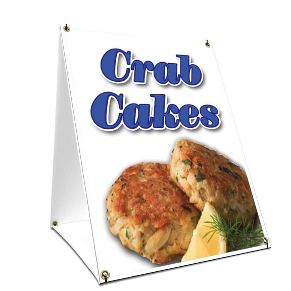 A-frame Sidewalk Crab Cakes Sign With Graphics On Each Side | 24" X 36" Print Size