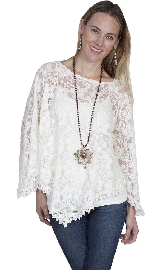 Scully Western Sweater Womens Long Sleeve Allover Lace Poncho HC246 ...