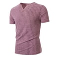 thumbnail image 5 of Dagugfen T Shirts for Men Ribbed Knit Comfy Short Sleeve Notch Neck Stretchy Loose Breathable Tops Solid Color, 5 of 7