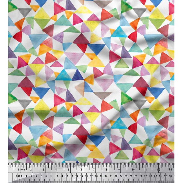 Soimoi Georgette Viscose Fabric Triangle Geometric Printed Fabric 1 Yard 42 Inch Wide
