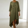 thumbnail image 3 of Summer Cotton Flowy Maxi Dress Women 3/4 Sleeve Crew Neck Boho Tiered Casual Loose Irregular Hem Long Dresses, 3 of 7