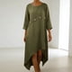 thumbnail image 2 of Vestido de Manga 3/4 para las Mujeres Color Sólido Suelto Lino Irregular Doblado, Casual Cuarto de Manga Vestido para las Mujeres Cuello Redondo Verano Confort Superior, 2 of 7