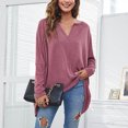thumbnail image 2 of Mujeres sueltas Top V cuello largo Batwing mangas patrón llano Casual mujeres Jersey camisa rosa rojo S, 2 of 6