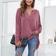 thumbnail image 2 of Top holgado con cuello en V y mangas largas de murciélago para mujer, jersey informal con estampado liso, camisa rosa roja XXL, 2 of 6