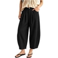 thumbnail image 2 of Xdegoge Womens Wide Leg Lounge Pants Casual Loose Fit Pleated Trousers with Pockets High Waisted Elastic Flowy Beach Yoga Pants for Summer Vacation, 2 of 6