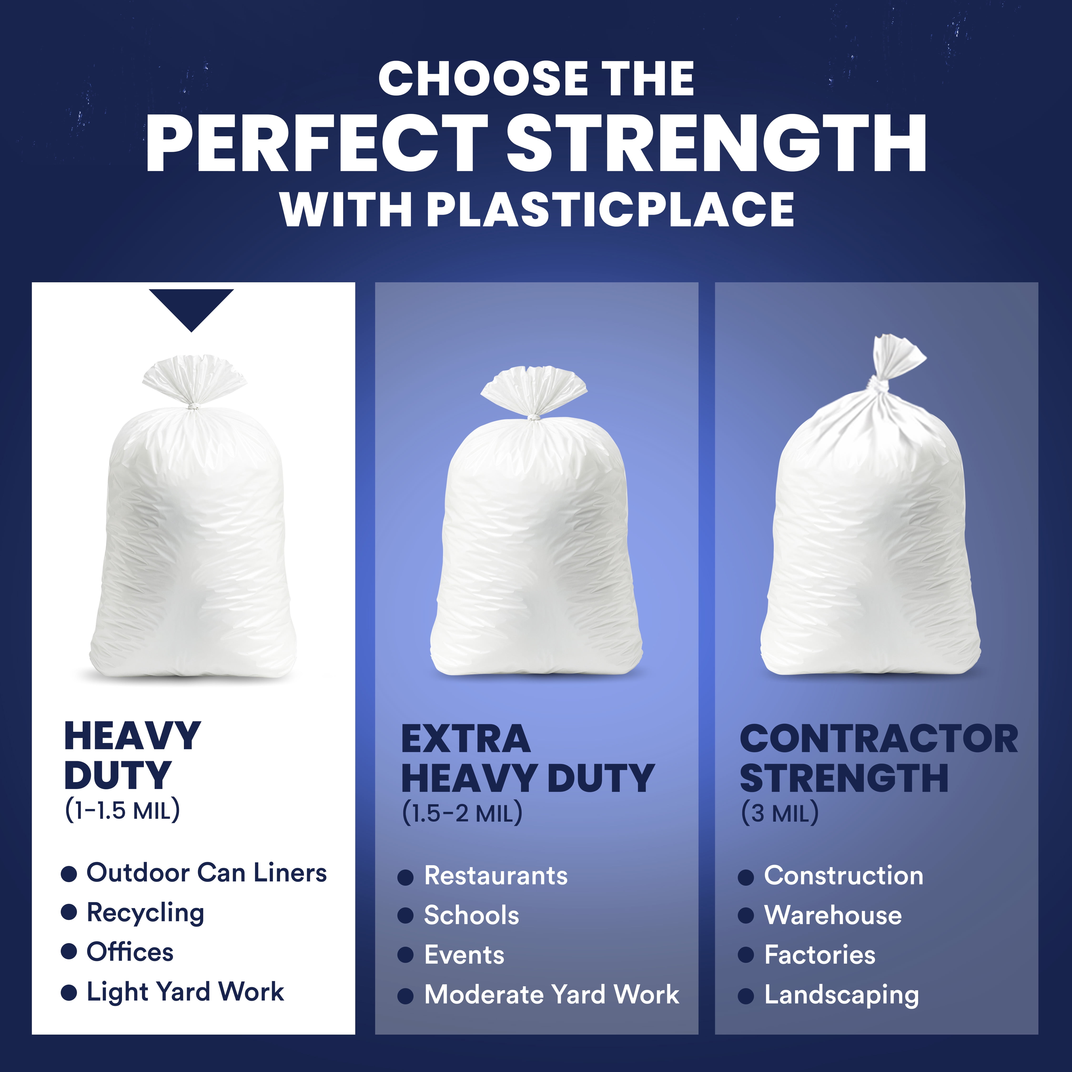 Plasticplace 55-60 Gallon Trash Bags │ 0.7 Mil │Garbage Can Liners │ 38” x 58” (100 Count)