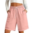 thumbnail image 2 of Endives Womens Linen Short Elastic Waist Solid Color Knee Length Casual Loose Rolled Up Shorts Beach Shorts, 2 of 7