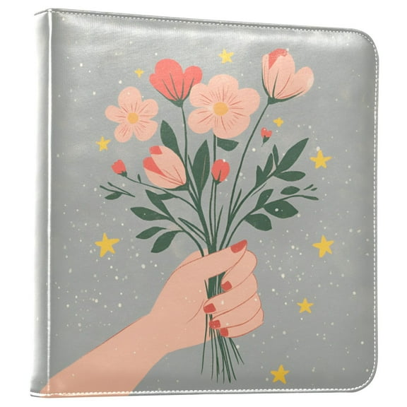 FORMRS 3 Ring Photo Album 4"x6" Self Adhesive Large Capacity PU Leather Cover, Stars Flower