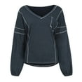 thumbnail image 3 of Abcnature Women Casual Long Sleeve Henley Raglan T Shirts Patchwork Tunic V Neck Button Blouse Tops Dark Gray S, 3 of 6