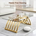 thumbnail image 3 of Gold Glass Coffee Table, 47" Tempered Clear Glass Top, Stainless Steel Frame, Unique Decorative Center Table, Modern Gold Coffee Table for Living Room Home Office, 3 of 7