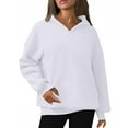 thumbnail image 4 of Htigea Womens Oversized Hoodies Thin Fleece Hooded Sweatshirts Casual Long Sleeve Pullover Tops with Pocket White XXL, 4 of 5