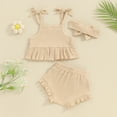 thumbnail image 3 of Bagilaanoe 3pcs Newborn Baby Girl Shorts Set Ruffled Sleeveless Camisole Tops + Shorts + Headband 6M 12M 18M 24M Infant Casual Summer Clothes, 3 of 7