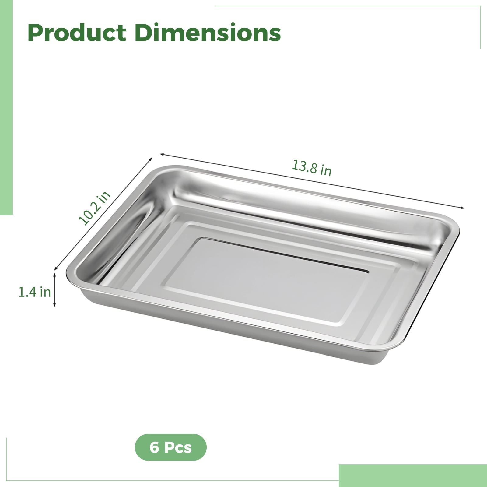 6 Pcs Seed Starter Trays, Stainless Steel Plant Germination Trays, Rectangle Nursery Seedling Pots, Easy-to-Clean Seed Sprouting Trays, Plant Trays for Indoor and Greenhouse Gardening