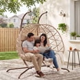 thumbnail image 2 of Omniberg Double Egg Swing Chair with Stand, Oversized 2-Person Outdoor Indoor Hanging Hammock Swing Chairs with Removable Fluffy Cushions, Porch Swing Loveseat for Balcony Indoor Yard, Beige/Beige, 2 of 7