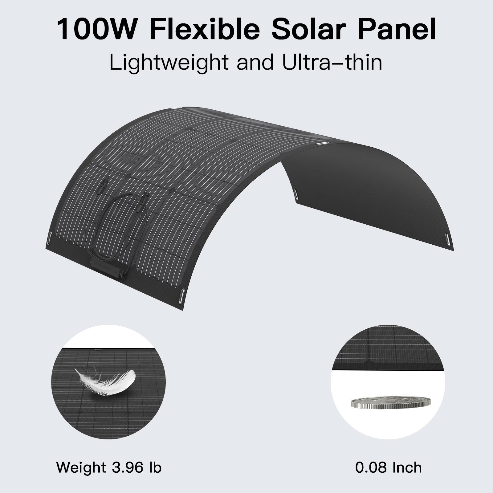 MHPOWOS 24V 100W Flexible Portable Solar Panel, IP67 Waterproof ETFE Monocrystalline Cell Solar Panel Charger Perfect for Power Station Outdoor Camping Marine Off-gird System