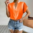 thumbnail image 2 of RYRJJ Women's Elegant Shirts Fashion Casual Loose Fit Short Sleeve V-Neck Shirt Tops Button Down Lightweight Stand Collar Blouse(Orange,XXL), 2 of 9