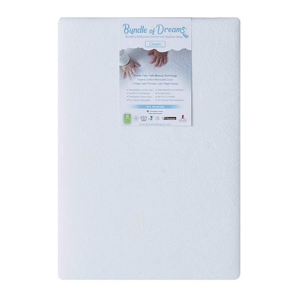 BUNDLE OF DREAMS Flagship 5" Organic Cotton Cover 2 Stage Mini Crib Mattress, 100% Breathable, Hypoallergenic, Non-Toxic for Portable Cribs or Mini Cribs
