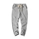 thumbnail image 2 of Puntoco Pantalones casuales largos para hombre Pantalones casuales de algodón con cordón y color sólido lavados con pierna recta y recortados para exteriores, 2 of 5