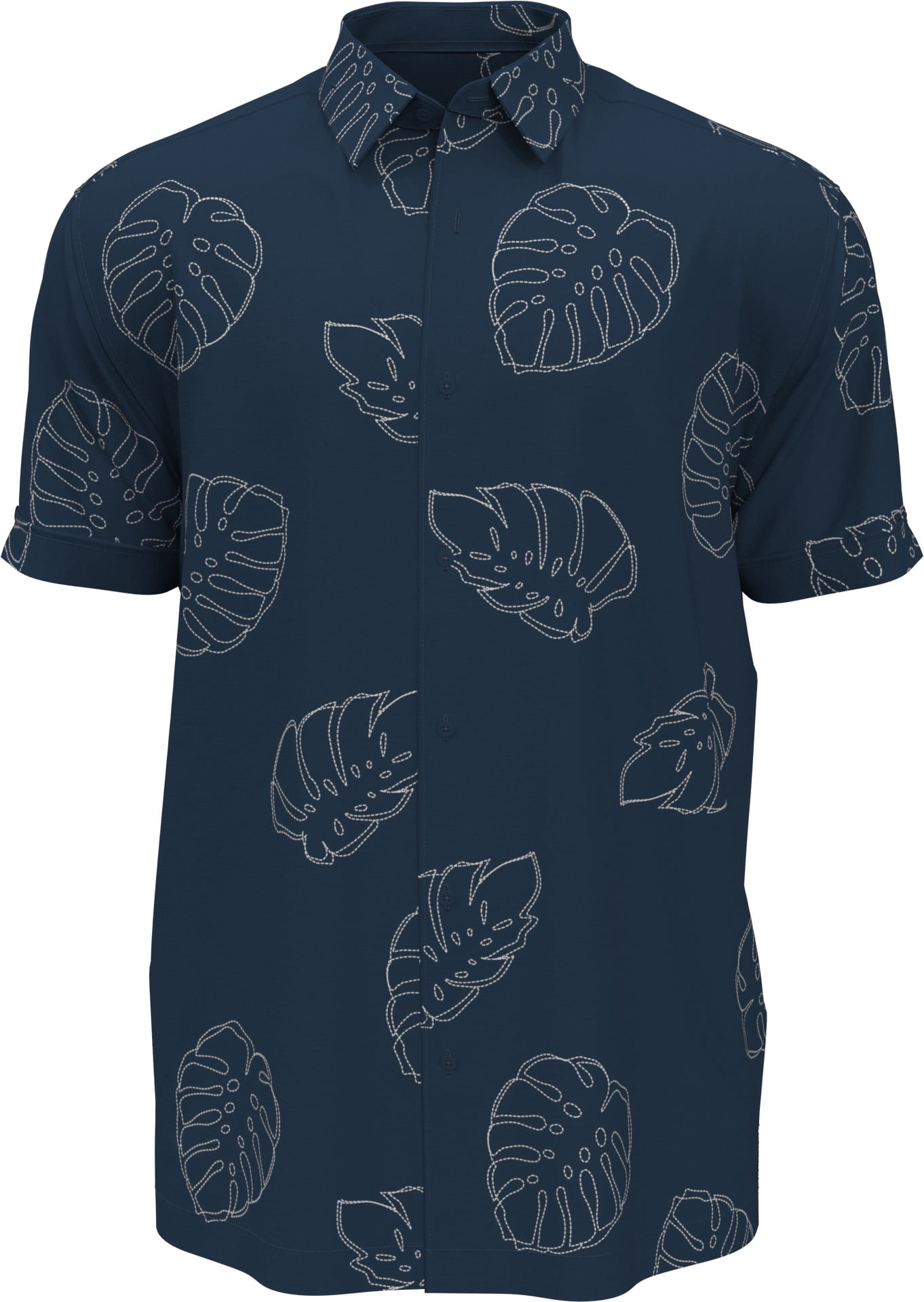 Cafe Luna Men’s and Big Men’s Embroidery-Look Allover Print Linen-Cotton Short Sleeve Button-Down Shirt, S-5XL