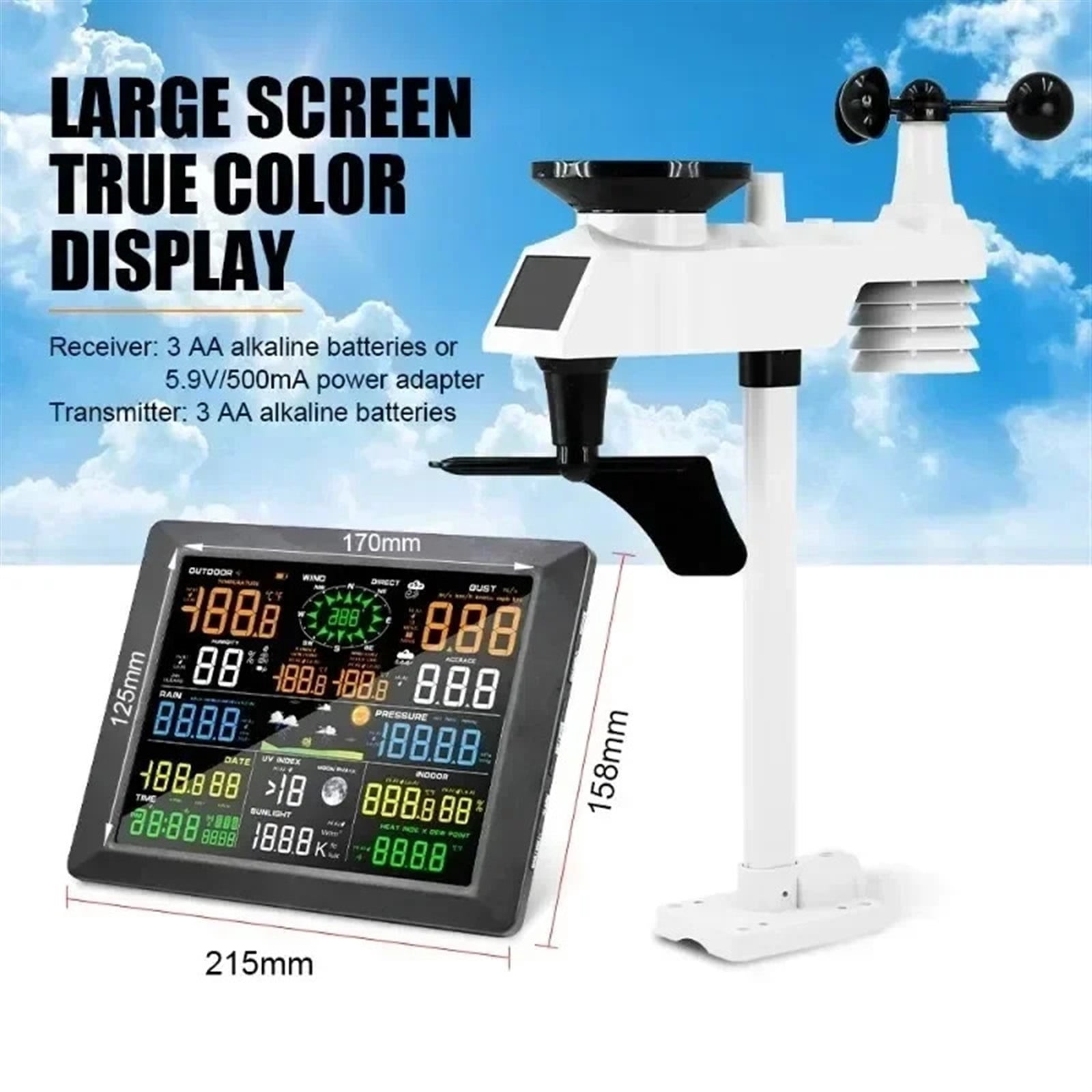 Professional Weather Station 0310 Internet Wireless with Outdoor Sensor Rain Gauge Forecast Wind ,High Precision
