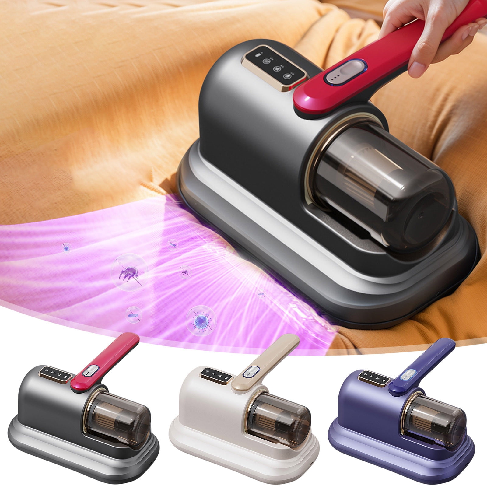 Mattress Vacuum Cleaner, 100W Handheld Bed Fabric Cleaner with UV Light and Heat, 9Kpa Suction for Dust Mite Removal, 4 Layer Filtration System Portable Allergen Eliminators